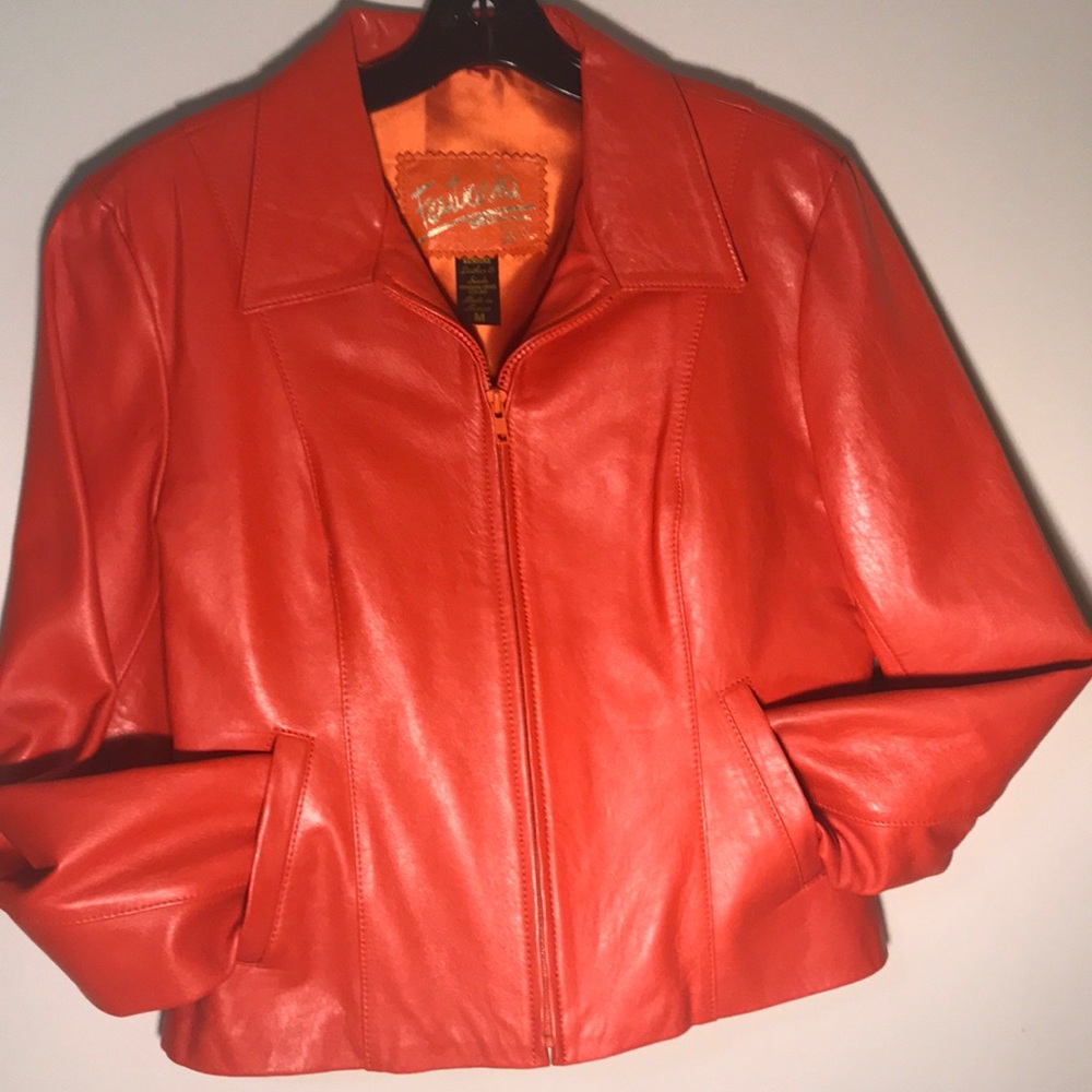 NWOT Beautiful Orange Leather Jacket - Picture 4 of 4